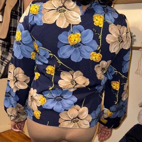 Boho Floral Print Frill Neck Long Sleeve Blouse - Picture 2 of 3